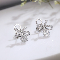 Dew Honey jewelry 18k white gold bow diamond stud earrings with diamond luxury butterfly earrings 1 carat effect