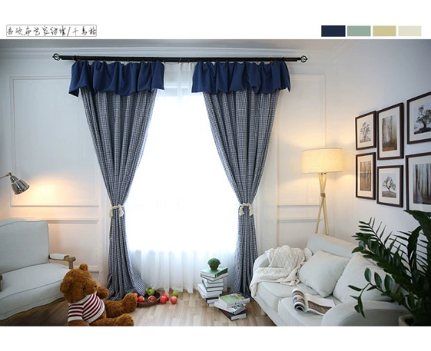 Màu xanh mới Rèm cửa Trung Quốc Phong cách Mỹ Phòng khách Bắc Âu Phòng ngủ Bay Window Hoàn thành Sản phẩm Tùy chỉnh Hiện đại Đơn giản Jacquard Retro - Phụ kiện rèm cửa phụ kiện rèm
