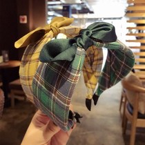 South Korea new quality classic plaid stripes in the middle knotted rabbit ears bow wide-brimmed hairband female