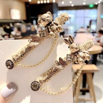 Hair accessories female retro court style baroque hairclip cute little rabbit bear side clip Crystal bangs clip