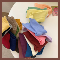 IOULOR socks female tube ins tide spring and summer Net red Thin Thin Strip pile socks ladies Japanese solid color tide socks