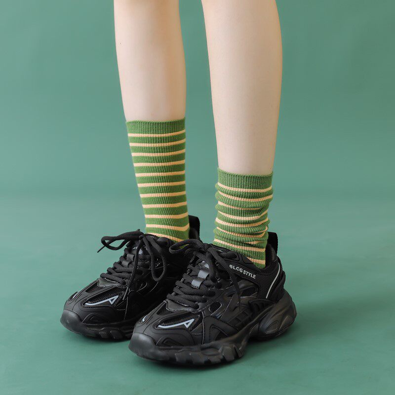South Korea Ins Collared Color Crossstripe Bubble Socks stockings Two-pin cotton stockings Children of the stockings Children of the stockings