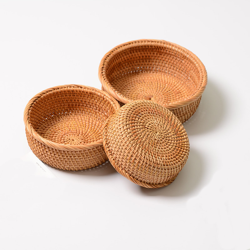 Handmade rattan storage baskets, baskets, steamed buns, fruit basins, small desktop snacks, home living room, large fruit plate finishing