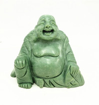 Taishan natural green jade stone sculpted Millver statue with a cloth cloth bag Buddha Pingan stone sculptor Residence Ornament Craft Gift