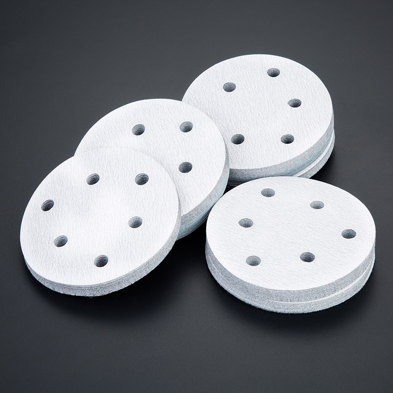 5 inch 6 holes white sand dry frosted paper white sand paper sheet with hole dust suction dry sand white sand woodworking furniture burnished 123mm