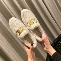 2020 new fashion wool shoes women winter wear plus cashmere Lamb hair a pedal Net red snow shoes Bean shoes