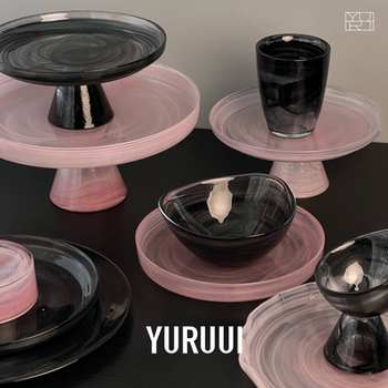 Yuruui designer türkiye imported black powder snowflake stone alabaster cloud glass dining plate bowl set