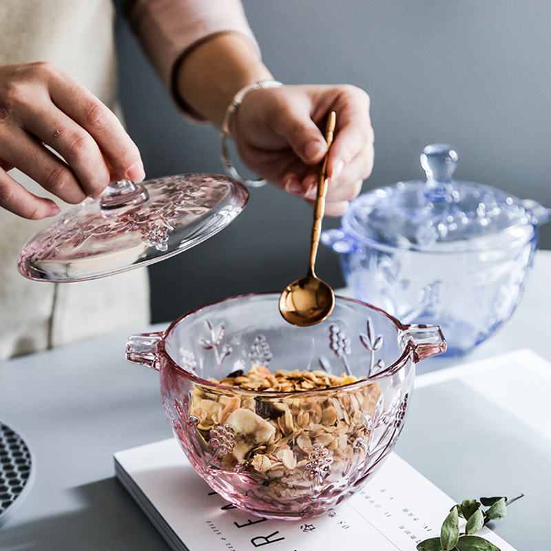 European and American style glass color candy jar with lid Salad glass bowl Coffee table Dried fruit storage tank part