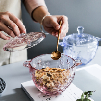  European and American style glass colored candy jar with lid Salad glass bowl Coffee table Dried fruit storage jar part