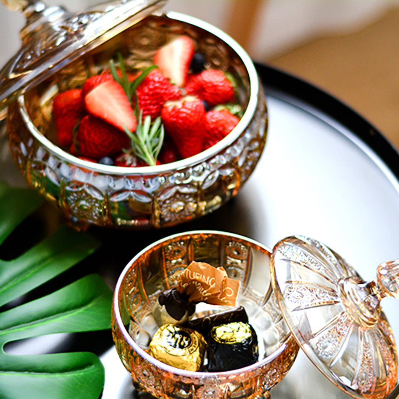 Luxury amber yellow Roman candy jar retro food storage jar storage jar decoration coffee table front desk candy jar