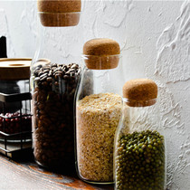 Japanese Xiaoqing new round wooden cork water bottle-shaped sealed tank grain storage tank tea tank heat-resistant bottle body can be Microwave