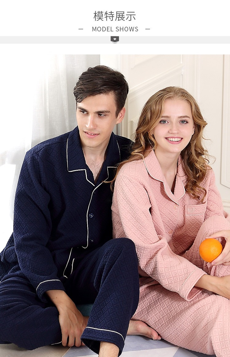 Bộ đồ ngủ cotton nam và nữ tiêu chuẩn Mỹ mùa thu và mùa đông ba lớp bông ấm áp bên ngoài mặc bộ đồ đôi phục vụ nhà cotton bộ pijama