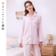 Đồ ngủ cotton dài tay cặp đôi tiêu chuẩn Mỹ phù hợp với nam và nữ mùa xuân và mùa thu cotton kẻ sọc có thể mặc bên ngoài quần áo ở nhà - Cha mẹ và con