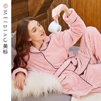 Bộ đồ ngủ nhung san hô tiêu chuẩn của Mỹ phụ nữ mùa thu đông cộng với nhung dày ấm áp có thể mặc kimono flannel bộ đồ phục vụ tại nhà bộ đồ mặc nhà phong cách Hàn Quốc
