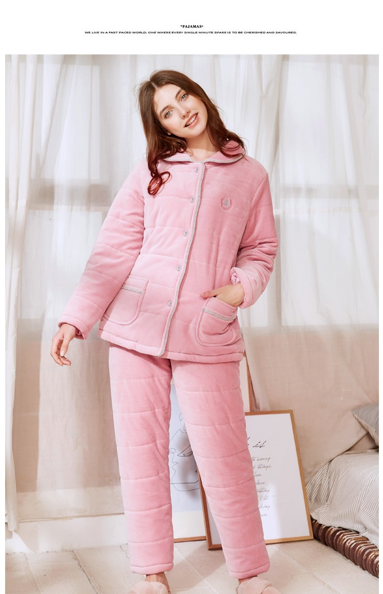 Mỹ tiêu chuẩn dày ba lớp lông cừu san hô chần bông pijama tiểu thư
