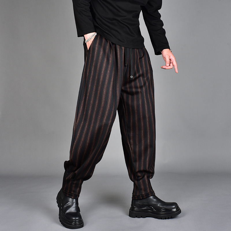 2026 Autumn/Winter New Trendy Brand Printed Striped Loose Plus Size Slim Fit Harem Pants Men's Trendy Cool Casual Long Pants