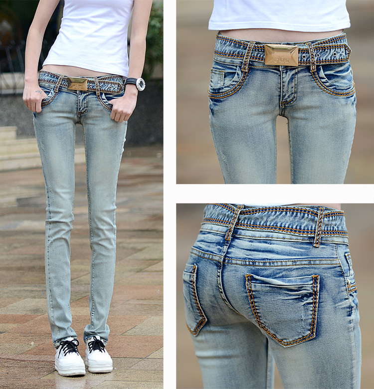 Mùa xuân và mùa thu 2019 mẫu trang trí của phụ nữ quần jeans hoang dã phiên bản Hàn Quốc của quần thun mỏng chân bút chì quần học sinh - Cộng với kích thước quần áo áo tay dài nữ