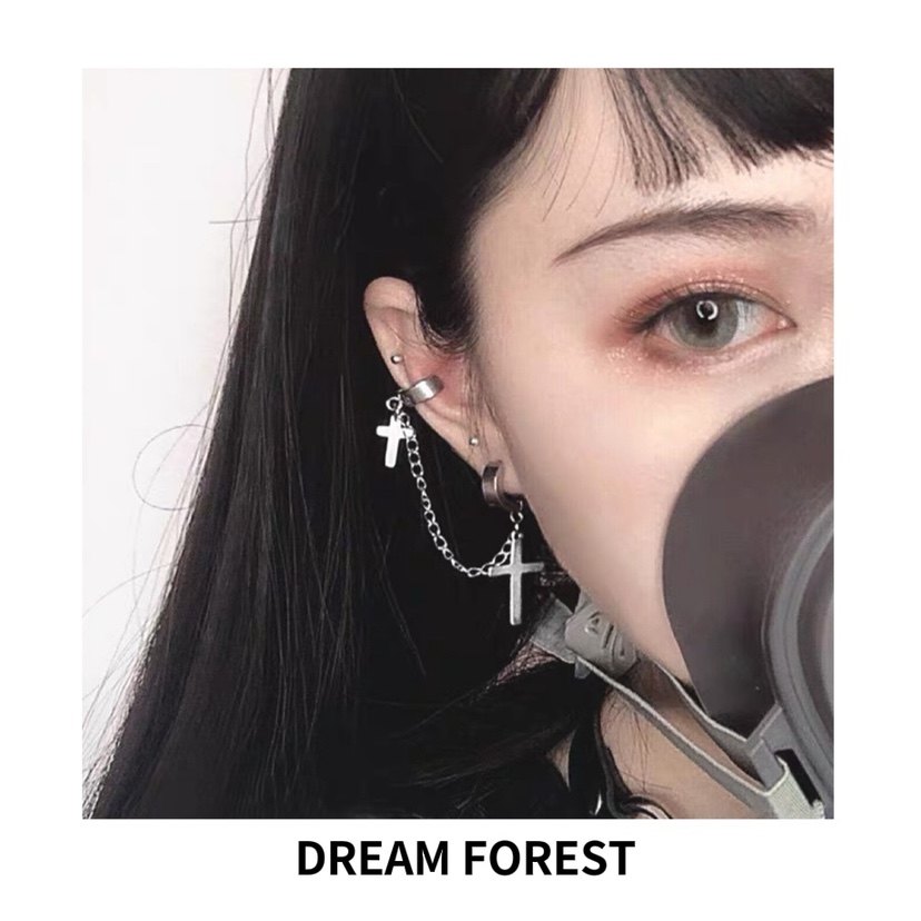 Cross-shaped ear clips for women without pierced ears, cool and edgy dark punk style ear cuff earrings.