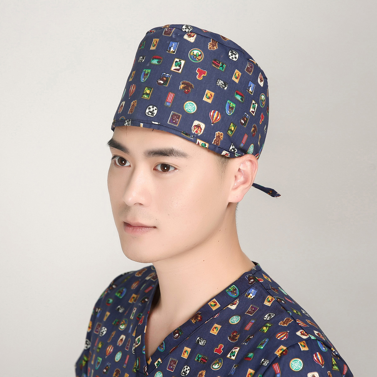 Qiao Nurse Short Hair Male Doctor Surgery Cap Tie Round Cap Lab