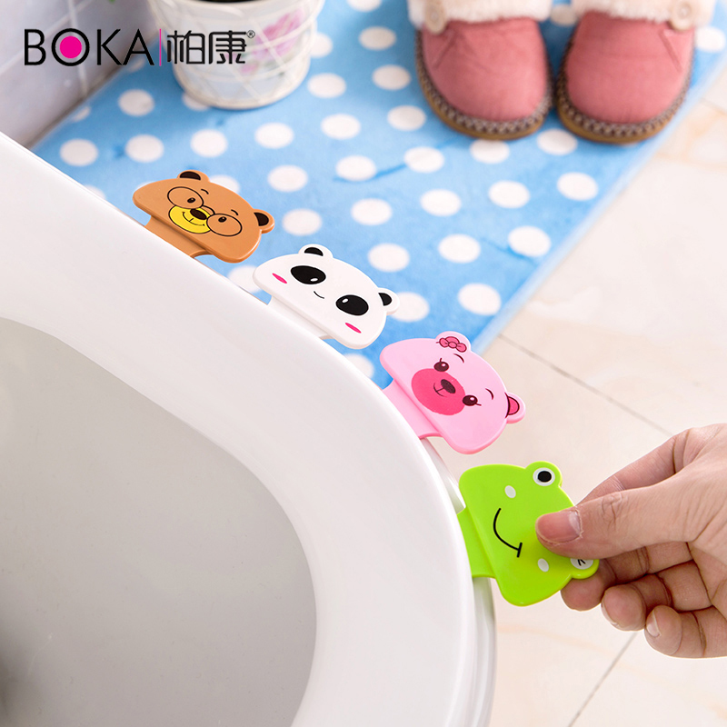 Creative cute cartoon toilet lid holder Adhesive toilet cover Toilet seat ring handle clamshell cover anti-fouling hand