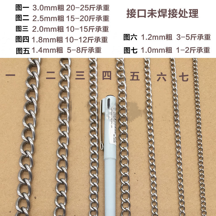 304 stainless steel button chain listing chain unwelded wire diameter thick 0 6mm-2 5mm hardware chain 1 meter price