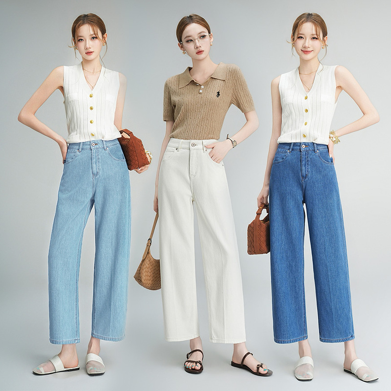 Zonopoem Summer Thin Pear-Shaped Body Petite Cropped Knife-Cut Jeans