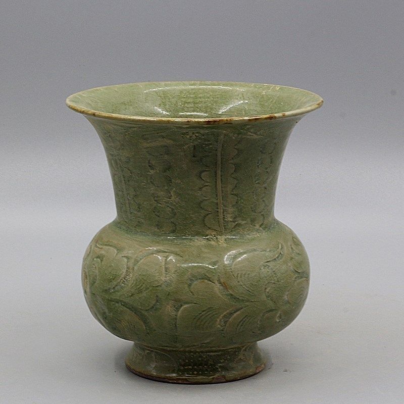 宋代耀州窑青釉手工刻花渣斗做旧仿出土老货古瓷器古玩古董收藏品