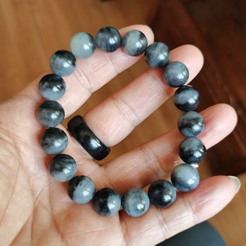 Xinjiang hotan jade blue and white seed material round bead bracelets for men and women transfer jade bracelets jewelry jade articles