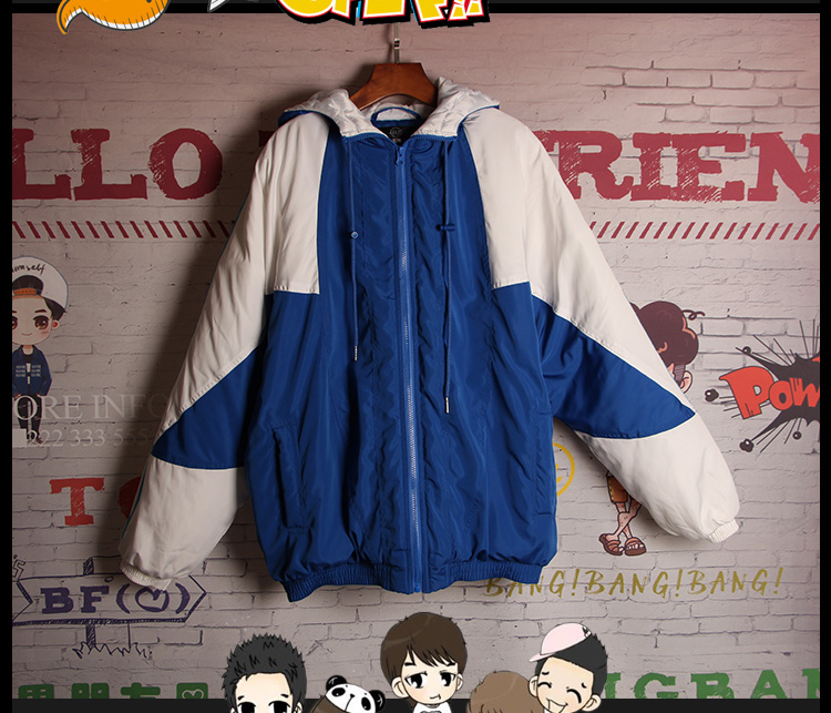 Yi Qian Qian Qian với cùng một đoạn bông mùa đông cotton lỏng sọc màu áo trùm đầu dày áo khoác nam và nữ thủy triều mẫu áo phao nữ đẹp 2020