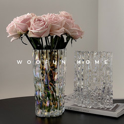 Glass Vase Ornaments Living Room Flower Fancy Accessible Luxury Dining Table Crystal French Transparent Glacier Flowers Rose Small