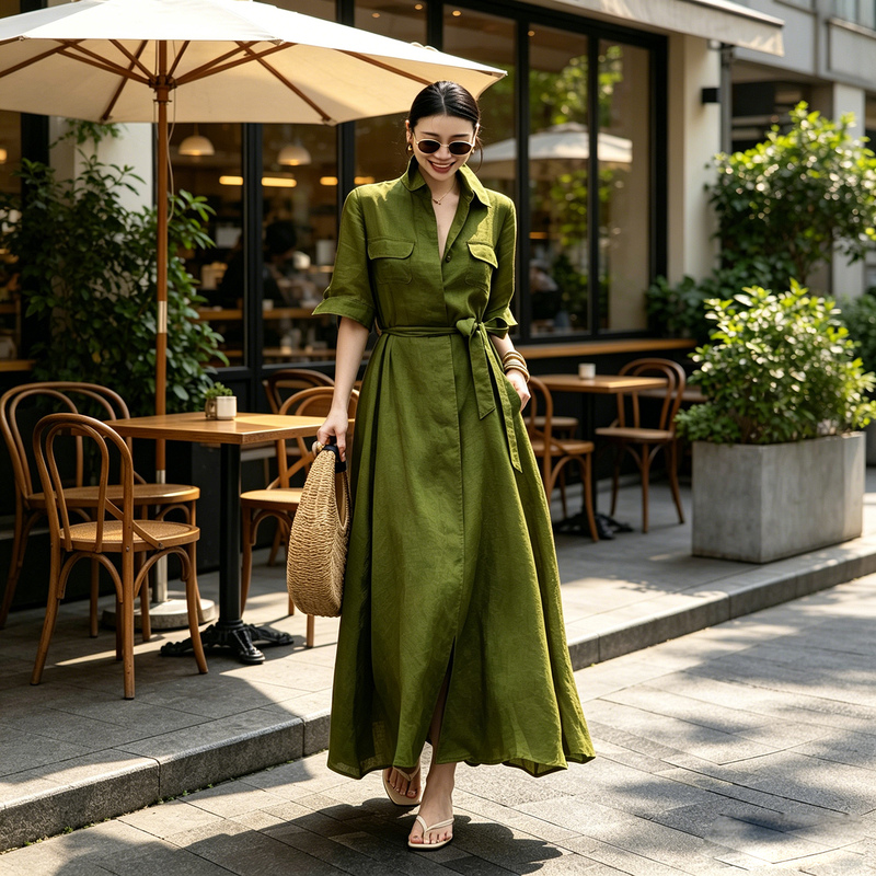 Old Money Style Tencel Linen Shirt Dress for Women, Summer Waist-Cinching Tie Long Dress, Slimming, Relaxed, Commuting, Large Hem Long Dress Old Money Style Tencel Linen Shirt Dress for Women, Summer Waist-Cinching Tie Long Dress, Slimming, Relaxed, Commuting, Large Hem Long Dress
