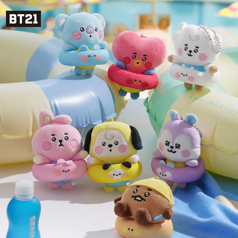 [Authentic in Stock] Bt21 Bts Summer Swimming Ring Plush Keychain Bag Pendant Gift