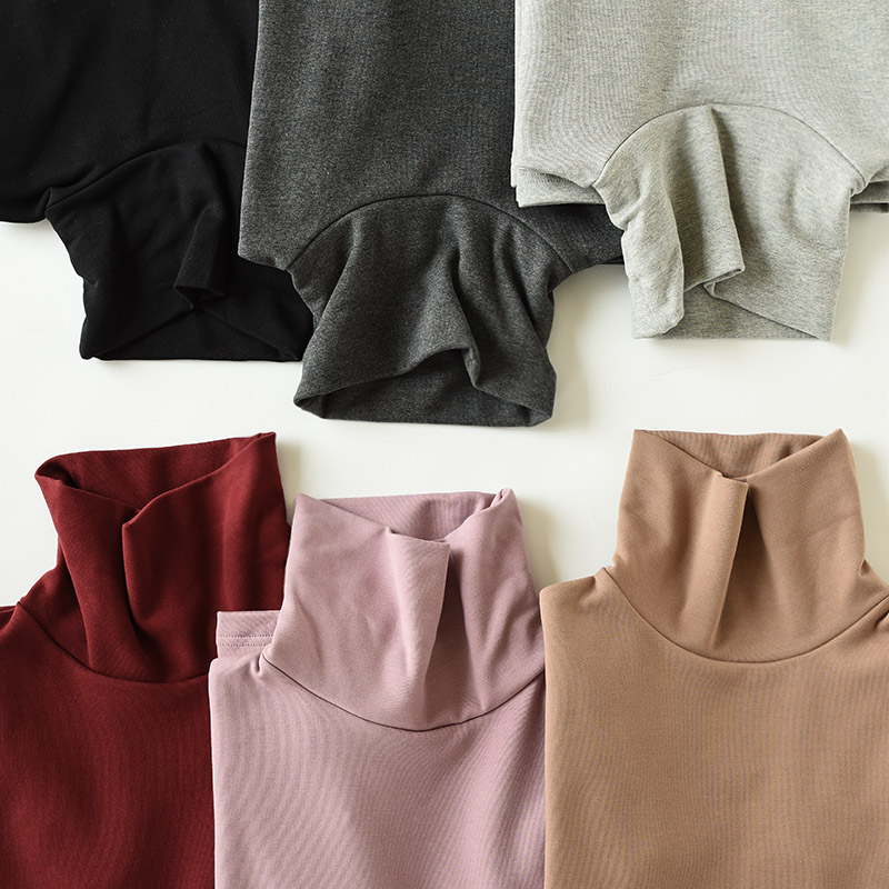 Cotton chà nhám dày nhung mỏng áo sơ mi nữ cổ áo cao cổ áo thun đa năng mùa thu đông áo moschino