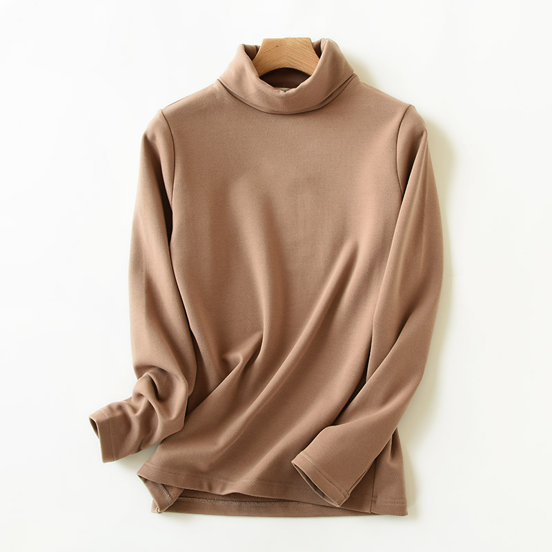 Cotton chà nhám dày nhung mỏng áo sơ mi nữ cổ áo cao cổ áo thun đa năng mùa thu đông áo moschino