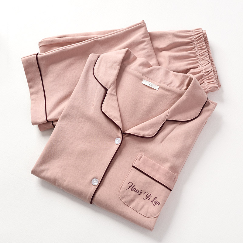 Cặp đôi mẫu đồ ngủ cotton dệt kim nam và nữ cardigan dài tay quần dài phục vụ tại nhà hai mảnh phù hợp với quần áo mùa thu đông đồ ngủ nam