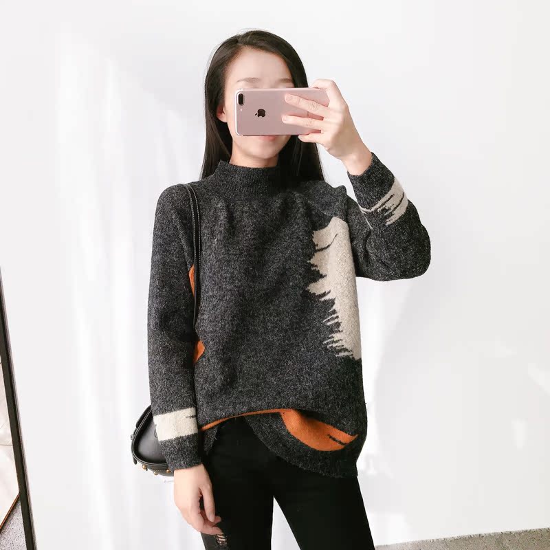 Áo len nữ nửa cổ len Áo len cổ lọ màu dày Áo len tay áo Áo sơ mi thu đông ao kieu dep