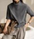 Double-sided brushed thick pure cotton women's T-shirt warm turtleneck five-quarter sleeves pile collar loose bottoming shirt spring and autumn