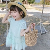 Бесплатная доставка, платье маленькой принцессы, детское платье с короткими рукавами из чистого хлопка, марлевое платье для девочек, дети маленького и среднего размера, тонкий стиль, летний стиль