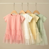 Бесплатная доставка, платье маленькой принцессы, детское платье с короткими рукавами из чистого хлопка, марлевое платье для девочек, дети маленького и среднего размера, тонкий стиль, летний стиль