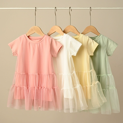 Бесплатная доставка, платье маленькой принцессы, детское платье с короткими рукавами из чистого хлопка, марлевое платье для девочек, дети маленького и среднего размера, тонкий стиль, летний стиль