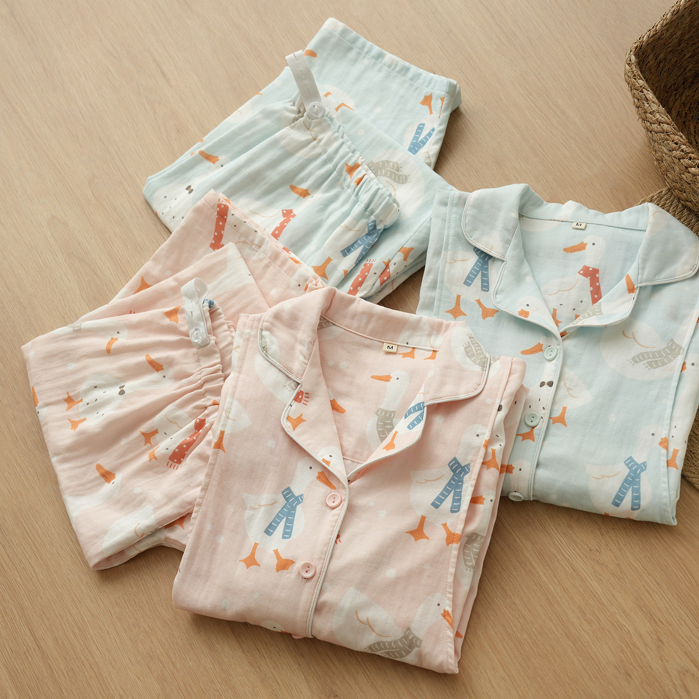 Women's Double-Layer Gauze Pure Cotton Maternity Wear, Nursing Pajamas, Loose-Fitting Home Wear Set for Pregnancy and Postpartum, Spring and Autumn Style — 9