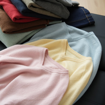 Women's solid color v neck knitted sweater long sleeve cardigan