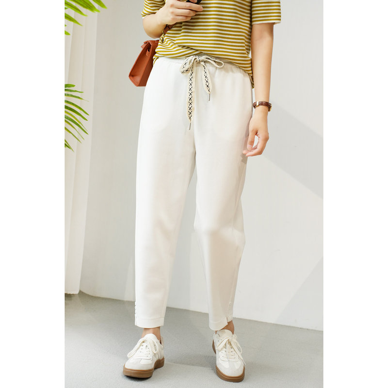 Women's Pique Cotton Cuffed Sweatpants, High-Waisted Sports Jogging Pants, Loose and Versatile Harem Pants, Spring and Autumn Style Women's Pique Cotton Cuffed Sweatpants, High-Waisted Sports Jogging Pants, Loose and Versatile Harem Pants, Spring and Autumn Style