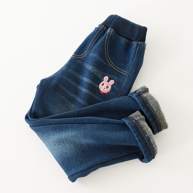 Trẻ em mềm mại và ấm áp cộng với quần jean giả nhung quần legging ấm mùa đông yếm jean cho bé gái