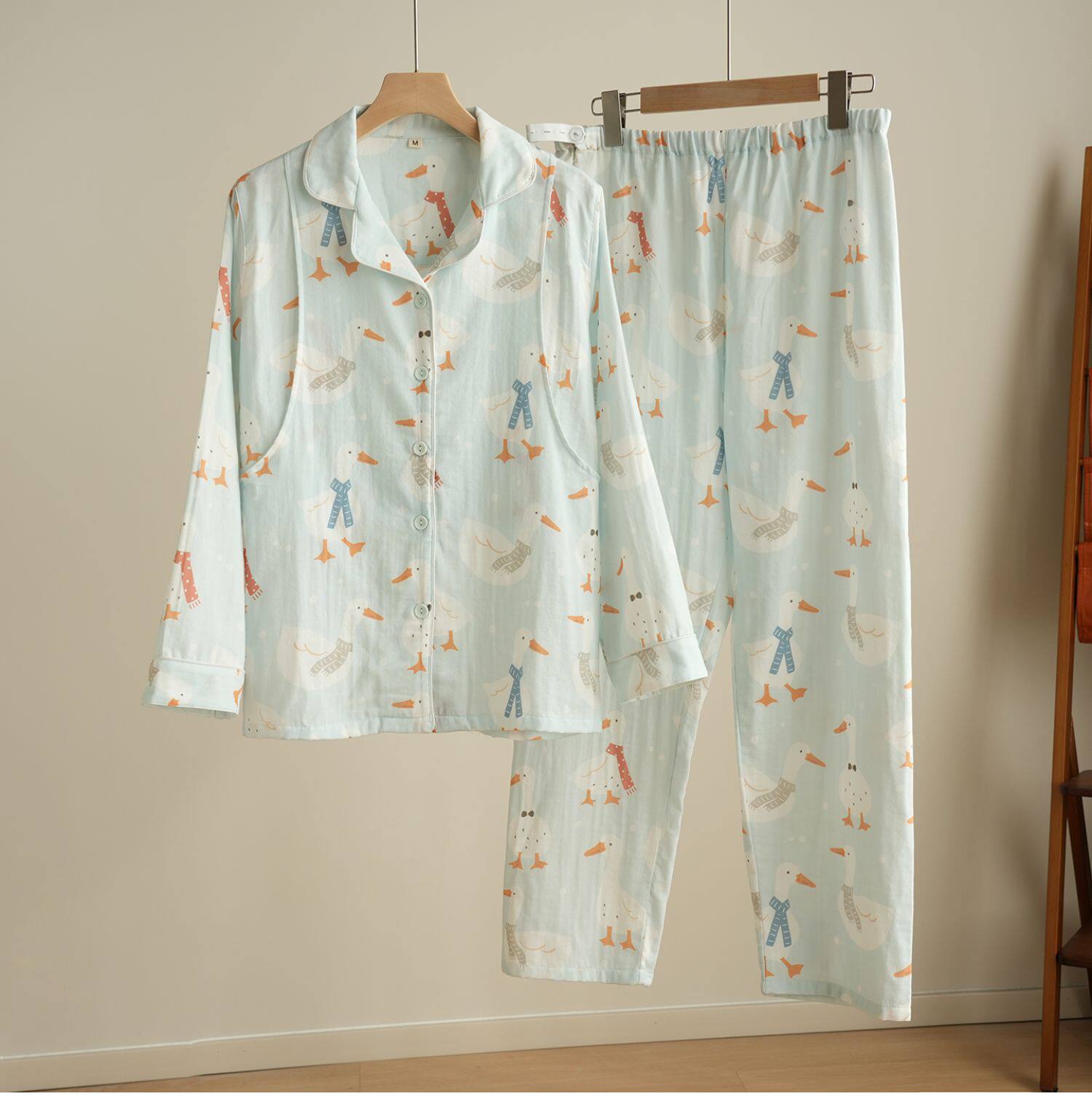 女士双层纱布纯棉月子服 哺乳睡衣 孕期产后宽松家居服套装春秋款 — 34
