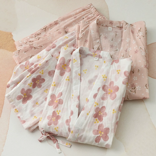 Японский свежий хлопковый марлевый комплект, банный халат, пижама, штаны