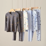 Детская мультяшная пижама, комбинезон, штаны, набор для мальчиков, лонгслив, осеннее нижнее белье, круглый воротник