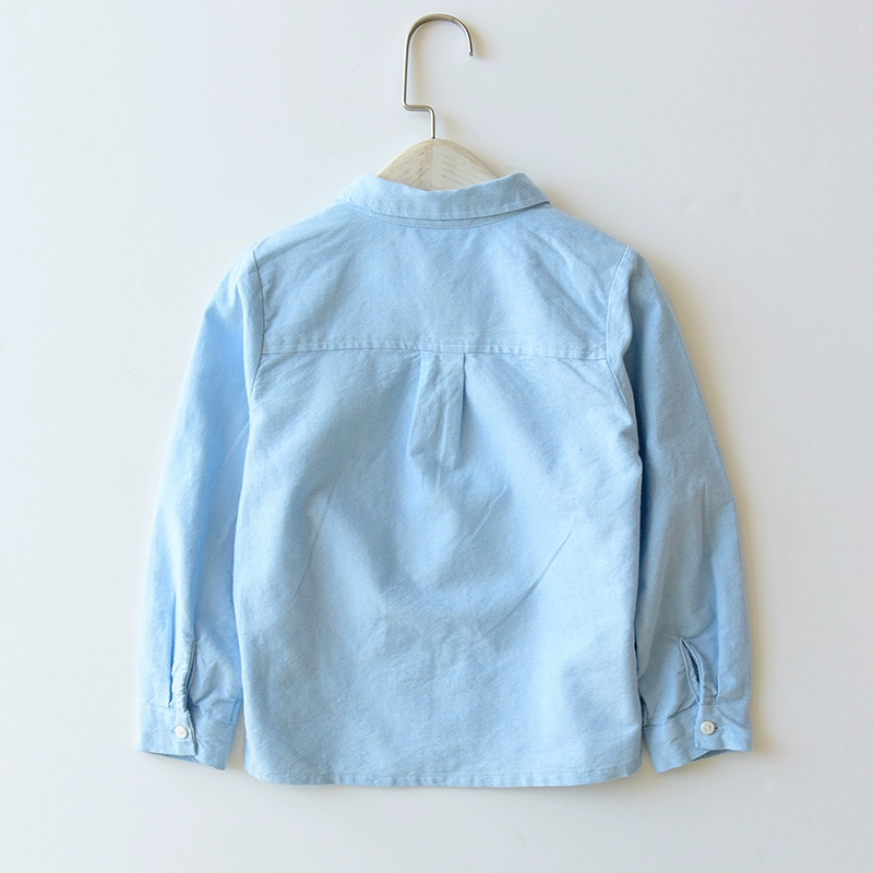 Cotton mềm giặt trẻ em huy hiệu oxford áo sơ mi dài tay bé trai và bé gái mùa thu áo sơ mi bé trai mùa đông