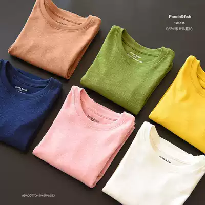 Children's slub cotton long-sleeved T-shirt, big children, boys and girls, pure cotton inner clothes, solid color tops, Shandong online shop