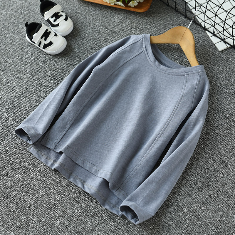 Áo phông trẻ em bằng tre dài Áo phông bé trai và bé gái cotton cổ tròn Áo pull trẻ em mùa thu mới áo phông sexy cho bé 